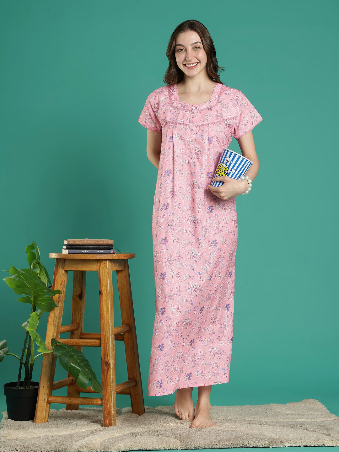 Baby pink premimum quality cotton blend nighty for women