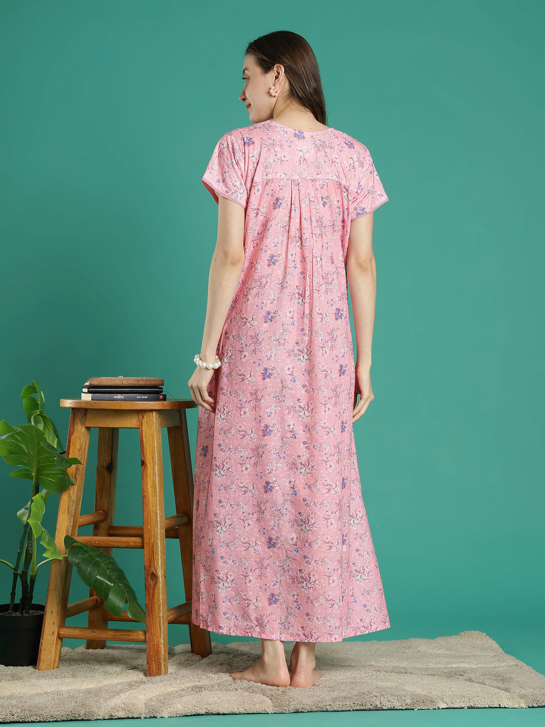 Baby pink premimum quality cotton blend nighty for women