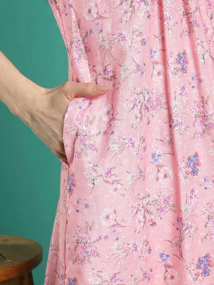 Baby pink premimum quality cotton blend nighty for women