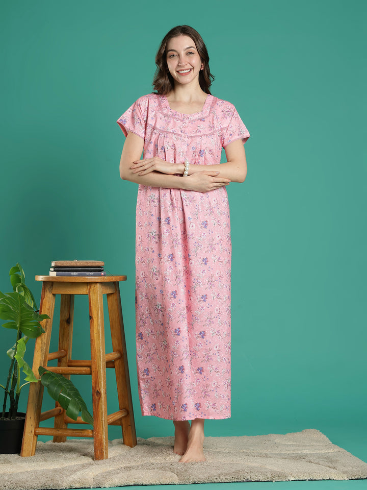 Baby pink premimum quality cotton blend nighty for women