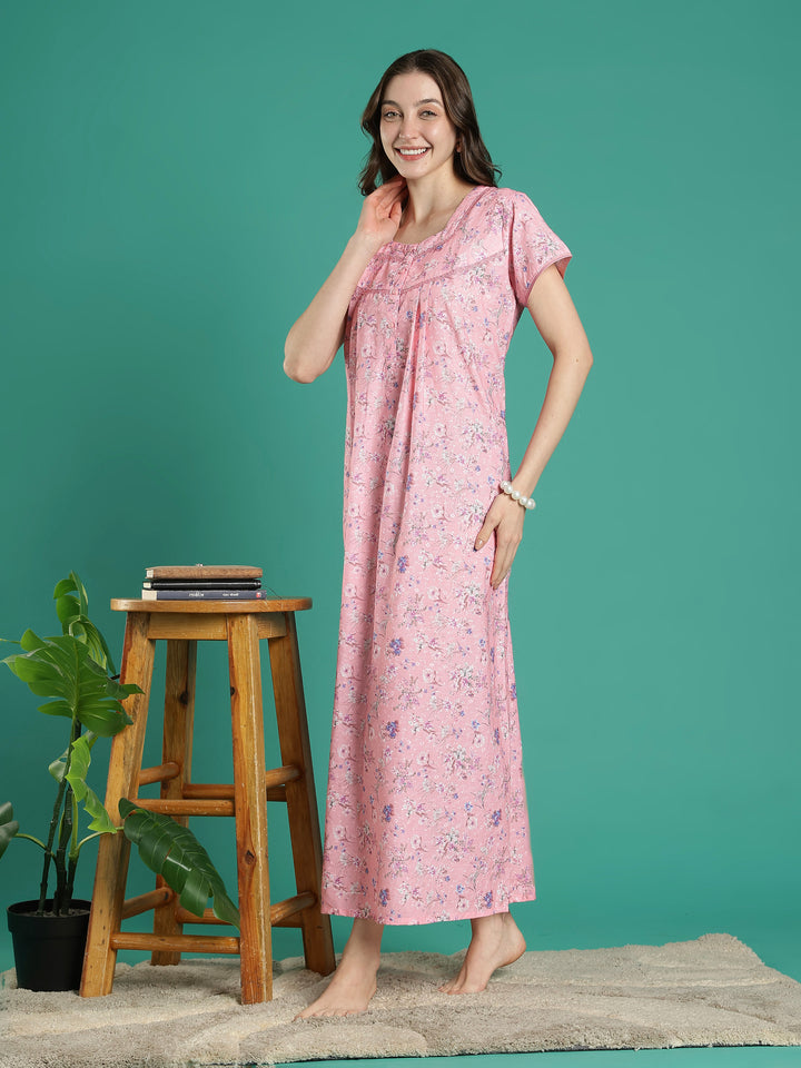 Baby pink premimum quality cotton blend nighty for women