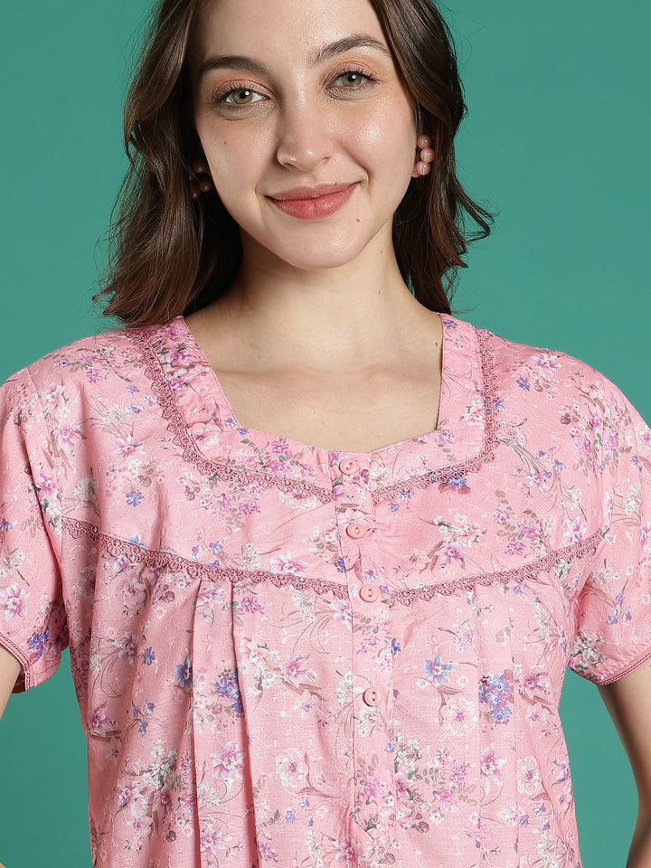 Baby pink premimum quality cotton blend nighty for women