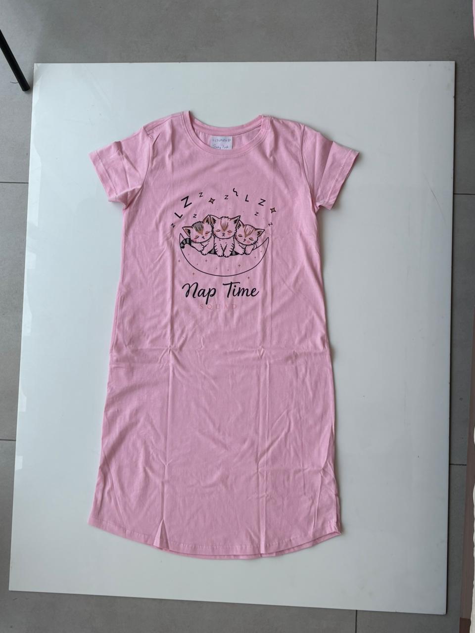 Soft cotton baby pink cute print short nighty for women