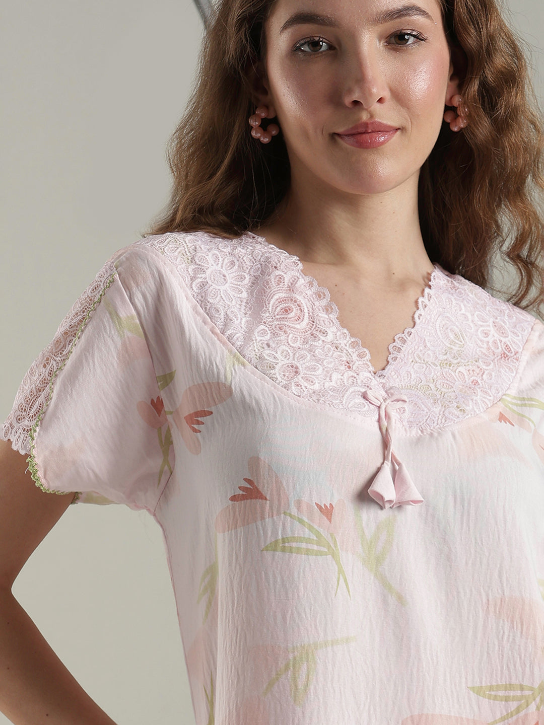 Soft Floral Pink Premium Bamboo Cotton Cozy Nighty Dress