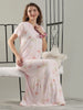 Bamboo Cotton Floral Nighty in Soft Pink with Lace Yoke and Pocket