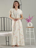 Bamboo Cotton Floral Nighty in Soft Yellow with Lace Yoke and Pocket