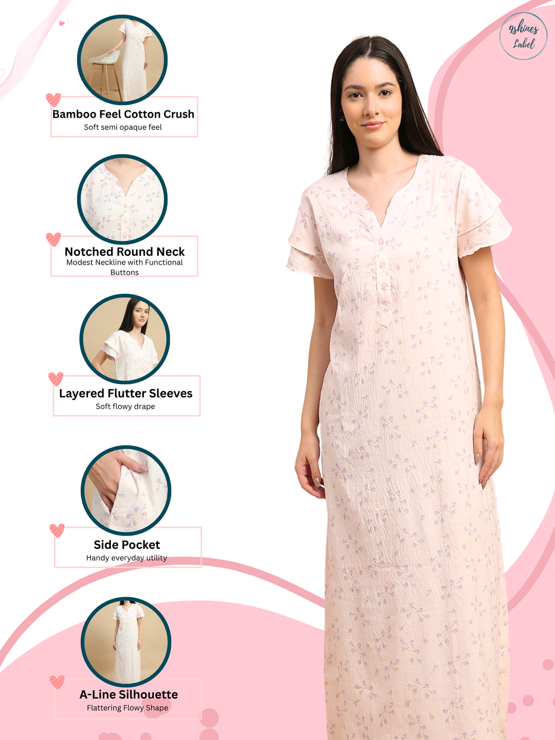 Floral print night gown for women in premium bamboo fabric