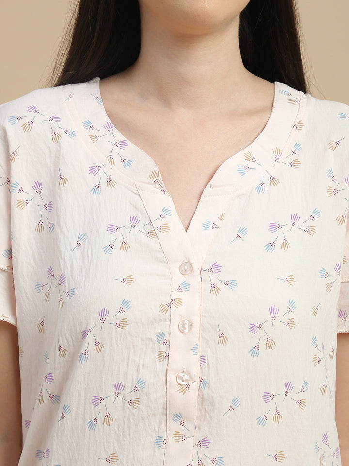 Floral print night gown for women in premium bamboo fabric