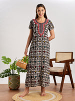 Diamond Batik Print Cotton Nighty for Women Breathable and Elegant