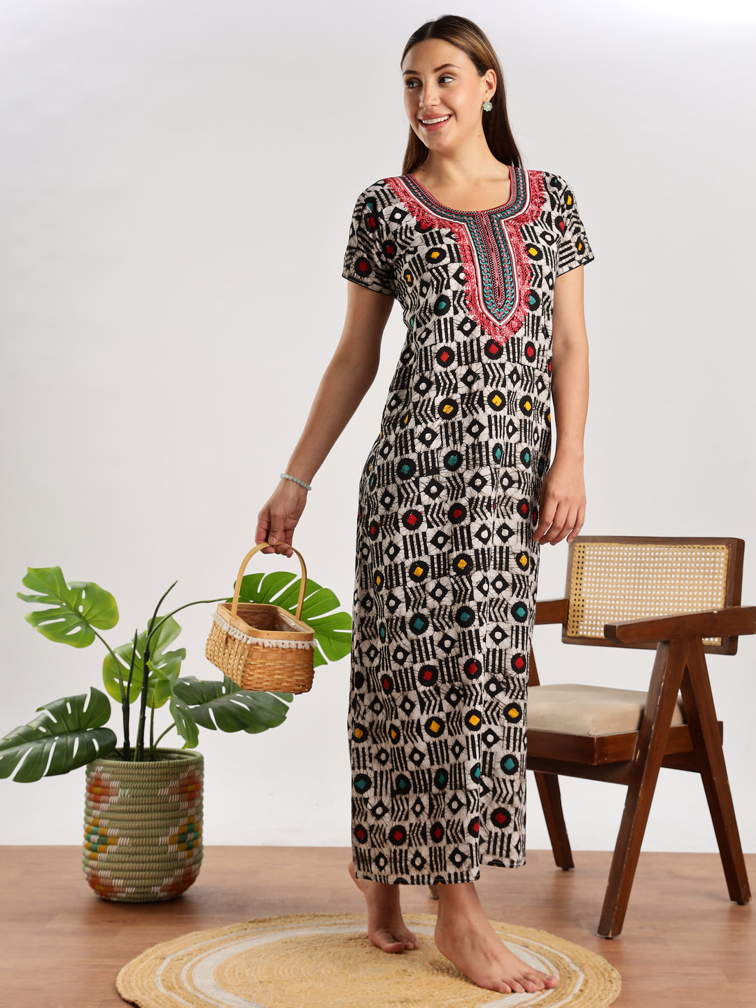 Diamond Batik Print Cotton Night Dress for Women