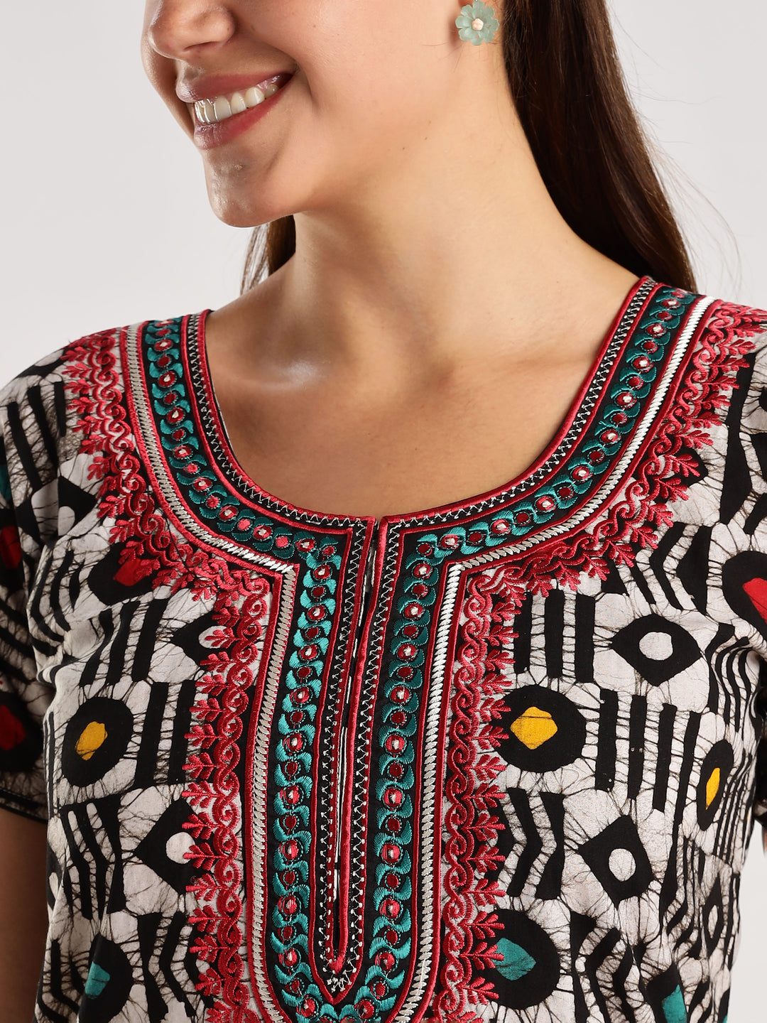 Diamond Batik Print Cotton Night Dress for Women