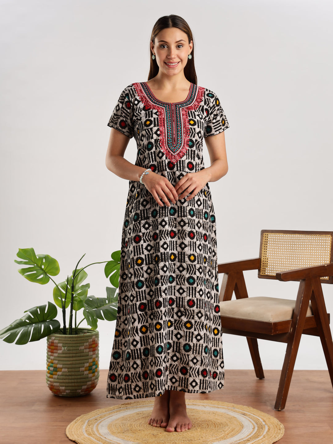 Diamond Batik Print Cotton Night Dress for Women