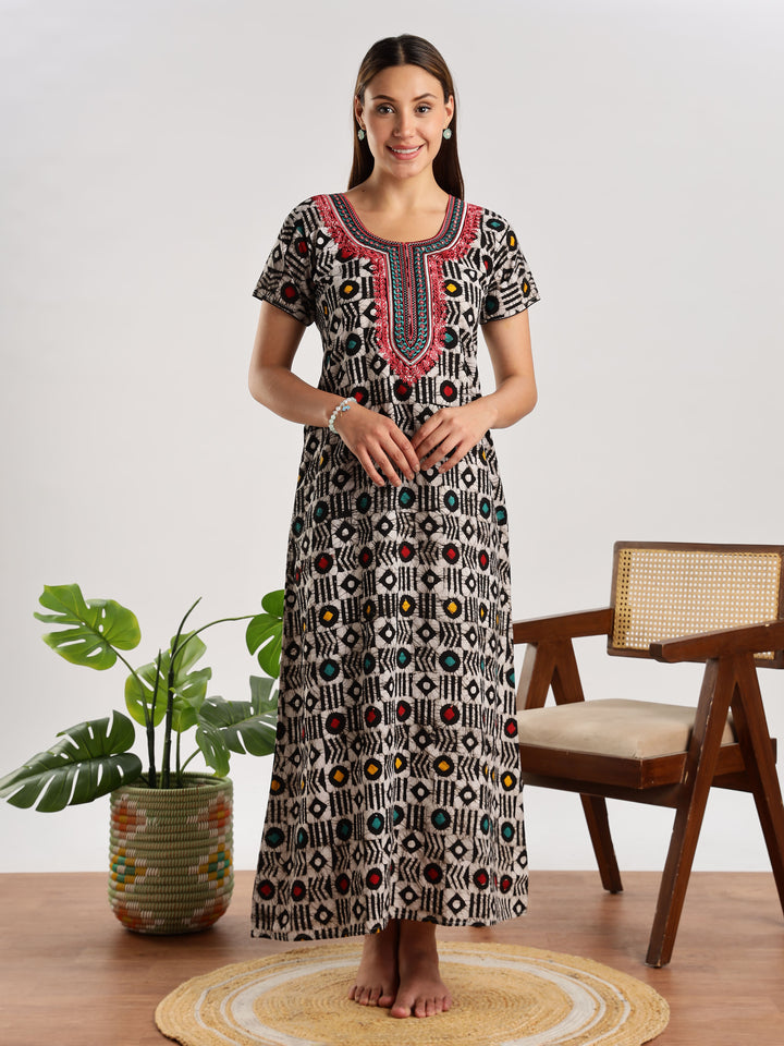 Diamond Batik Print Cotton Night Dress for Women