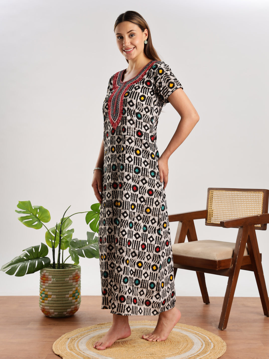 Diamond Batik Print Cotton Night Dress for Women