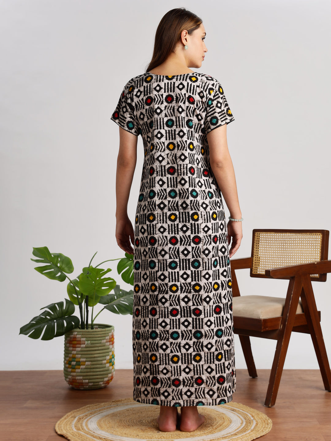 Diamond Batik Print Cotton Night Dress for Women