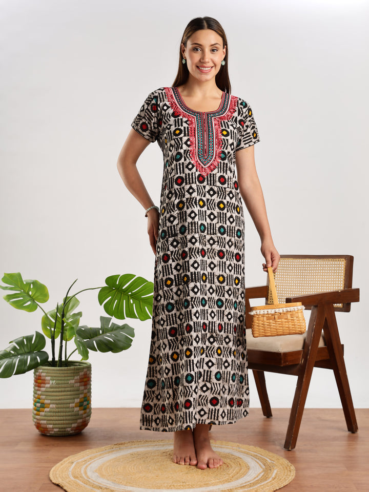 Diamond Batik Print Cotton Night Dress for Women