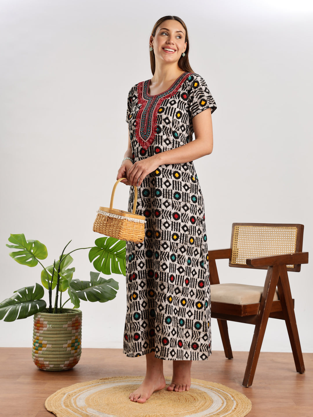 Diamond Batik Print Cotton Night Dress for Women