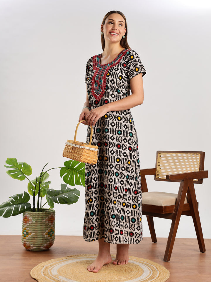 Diamond Batik Print Cotton Night Dress for Women