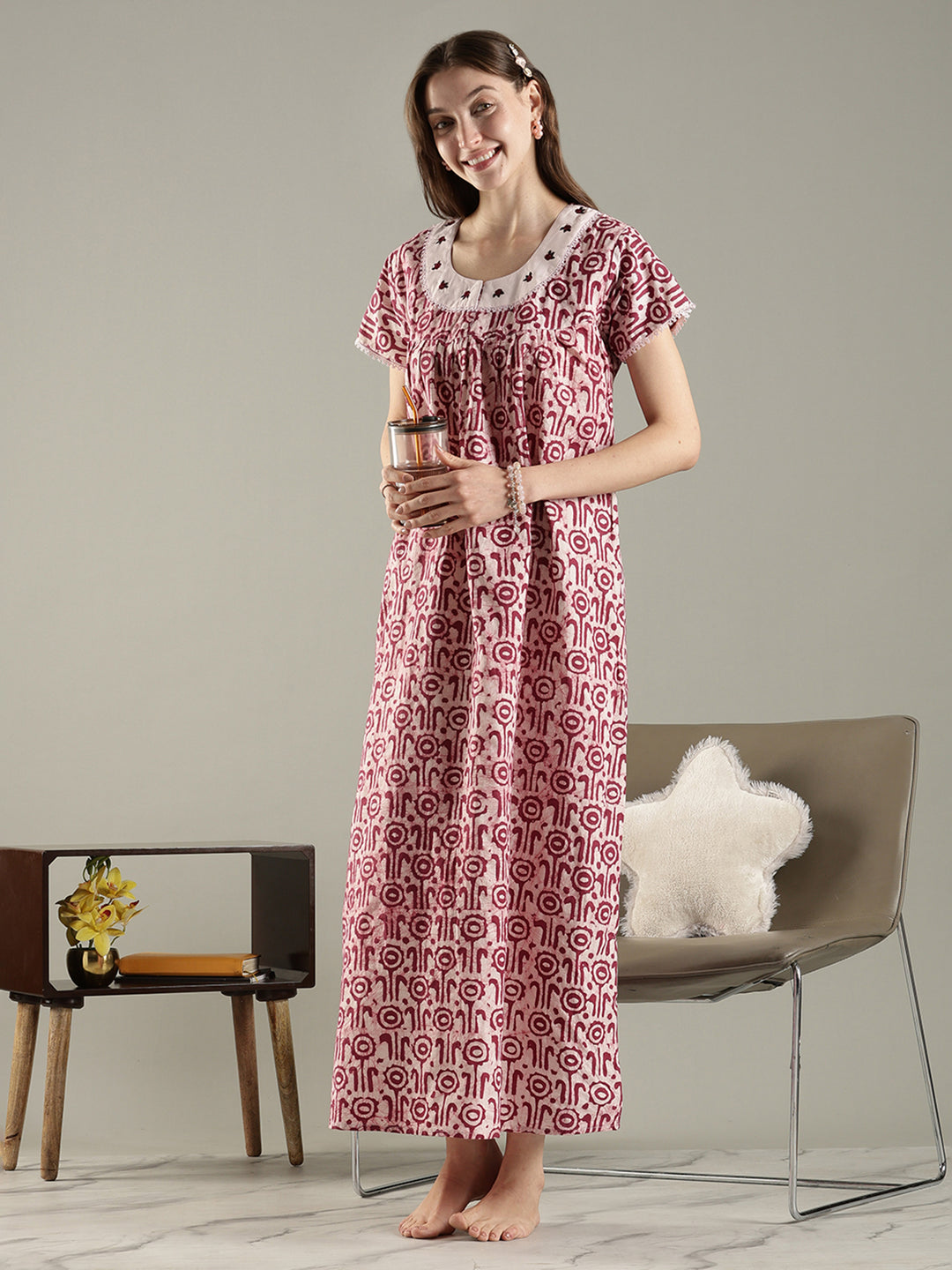 New style batik print premium cotton nighty for women