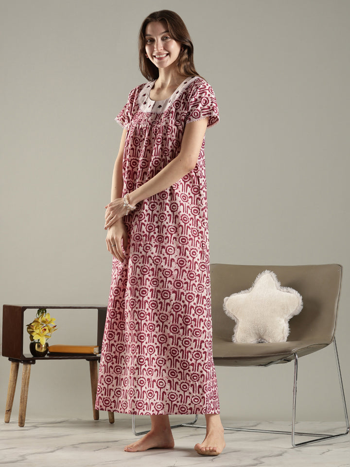 New style batik print premium cotton nighty for women