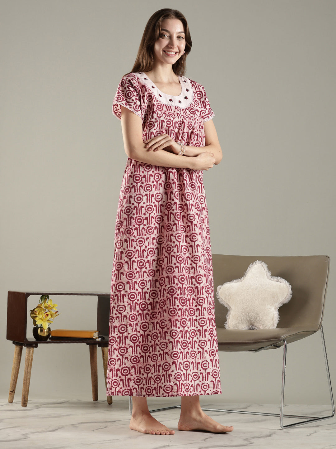 New style batik print premium cotton nighty for women