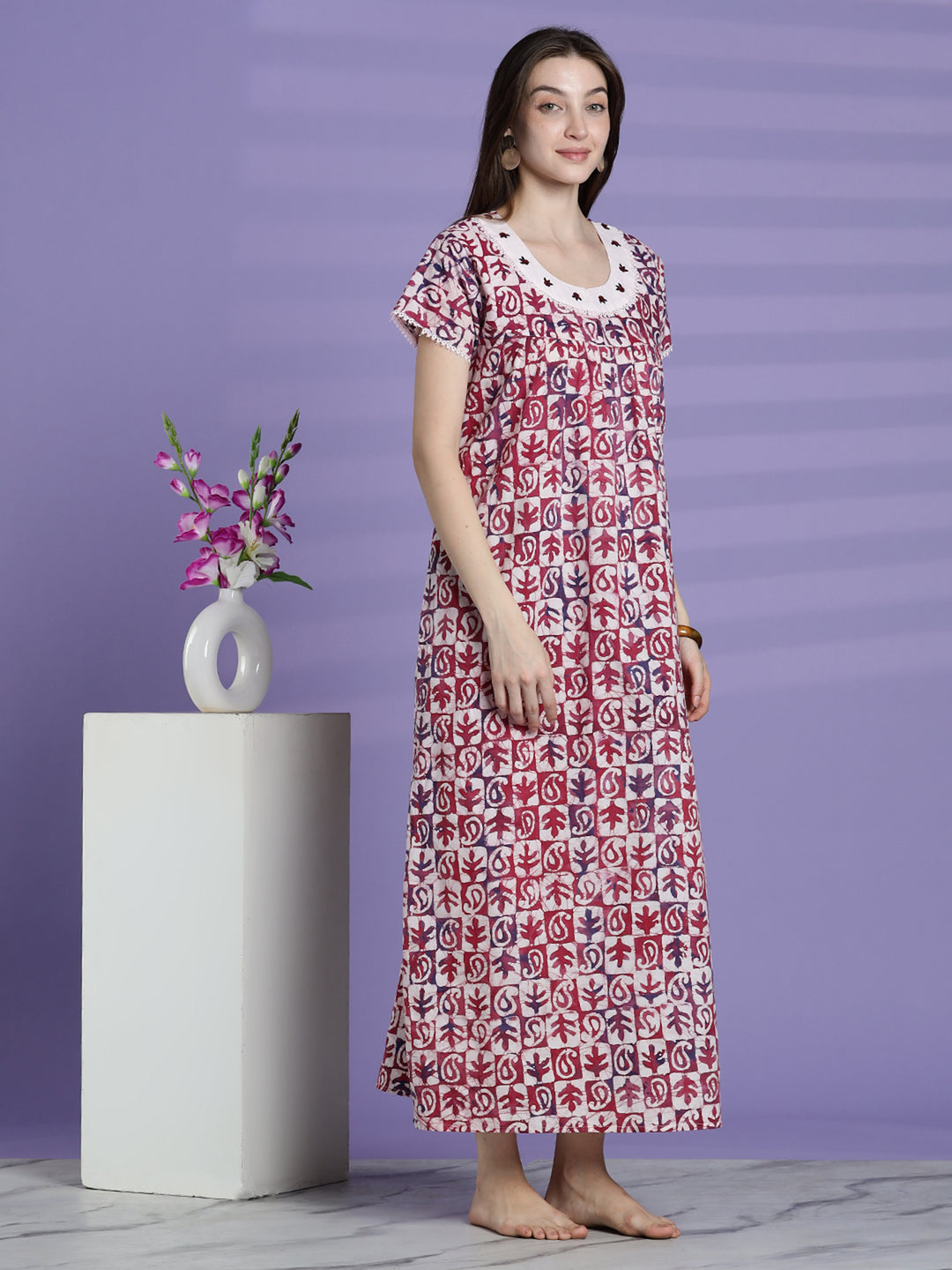 Pure cotton traditional batik print nighty for women