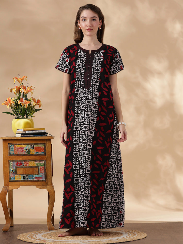 Black Batik Comfortable Pure Cotton Nighty for Women