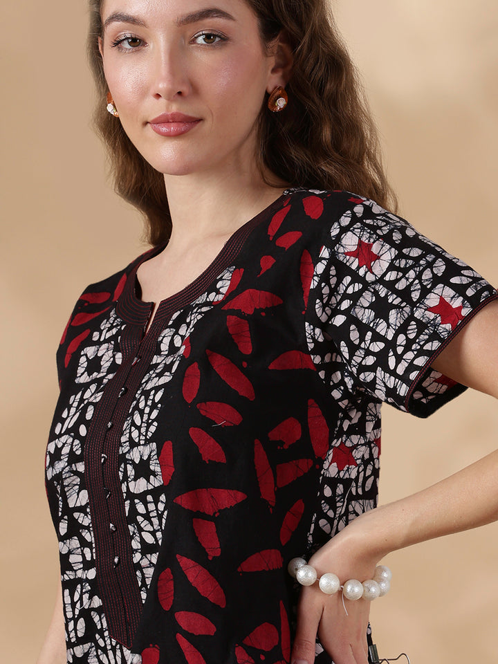 Black Batik Print Pure Cotton Nighty for Women