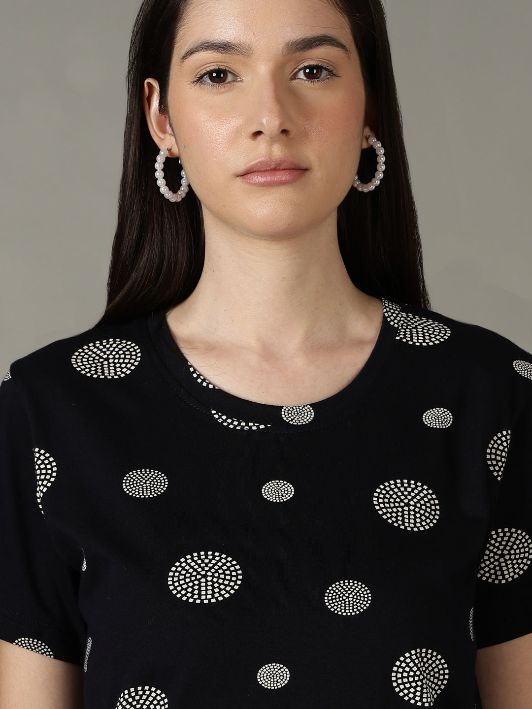 Black dot printed short night dress for women in soft comfortable fabric
