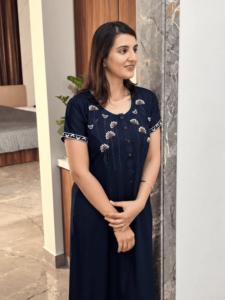 Soft alpine designer nighty for women with front buttons