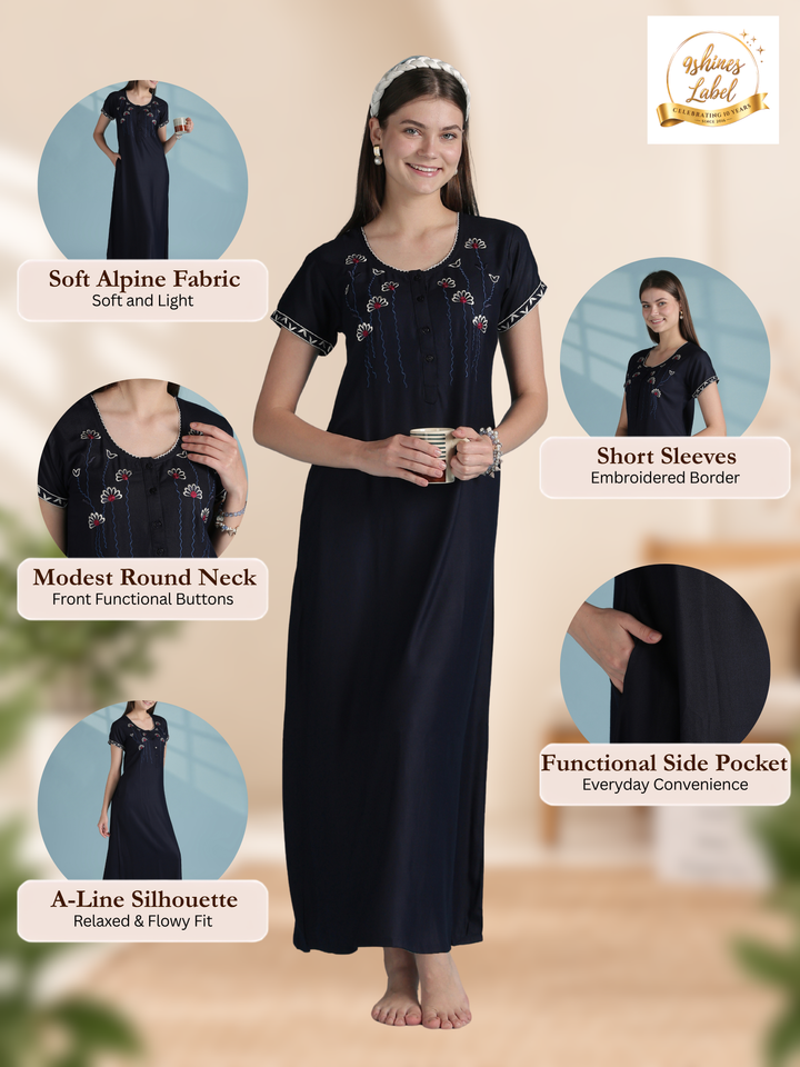 Soft alpine designer nighty for women with front buttons