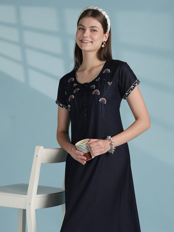 Soft alpine designer nighty for women with front buttons