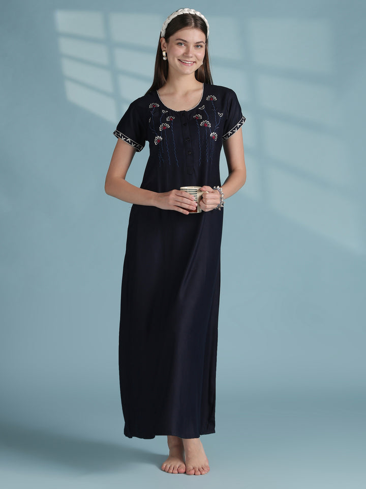 Soft alpine designer nighty for women with front buttons