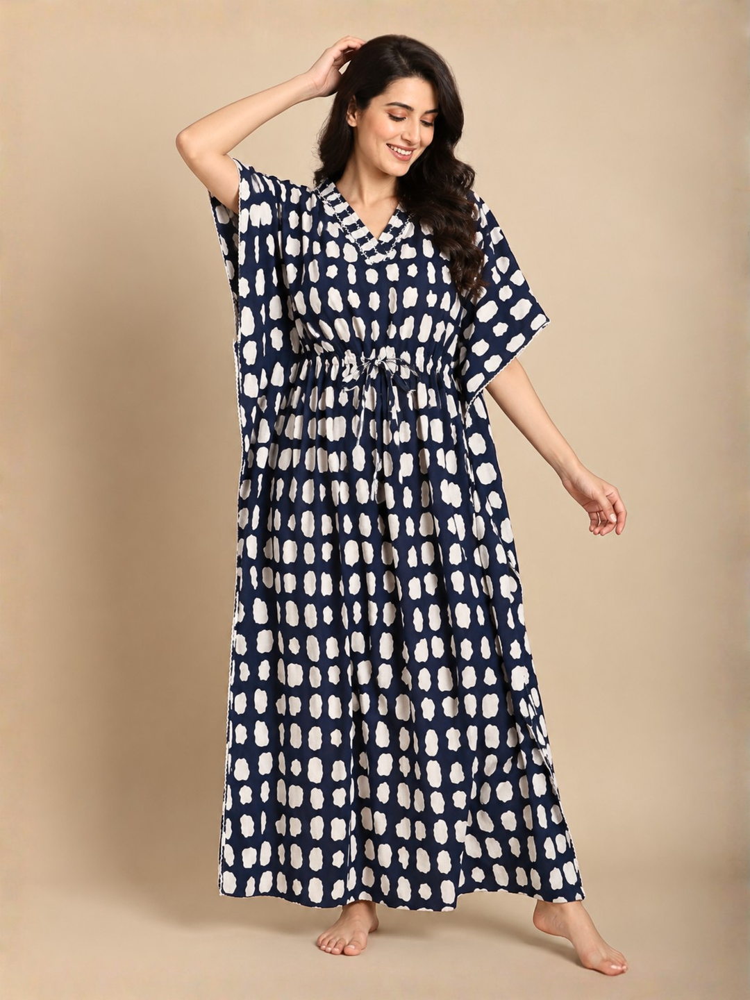 Breezy navy cotton nighty dress for women online