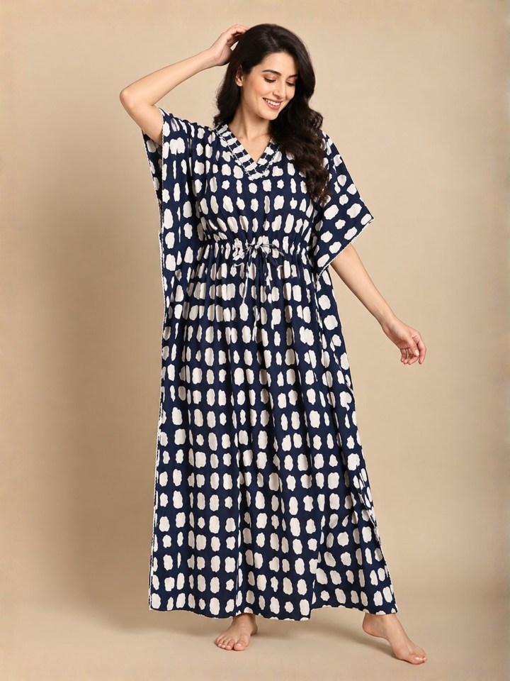 Breezy navy cotton nighty dress for women online