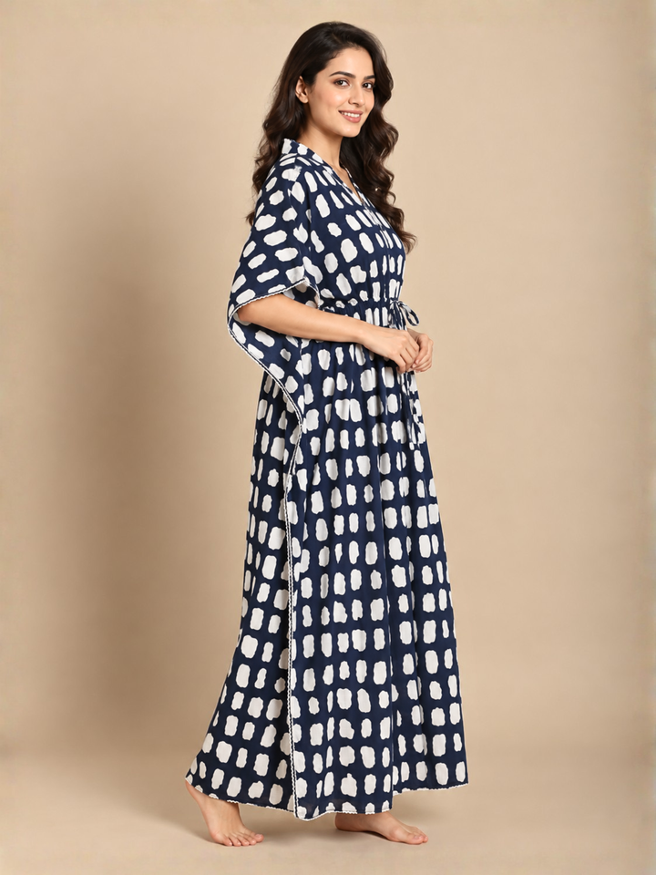 Breezy navy cotton nighty dress for women online