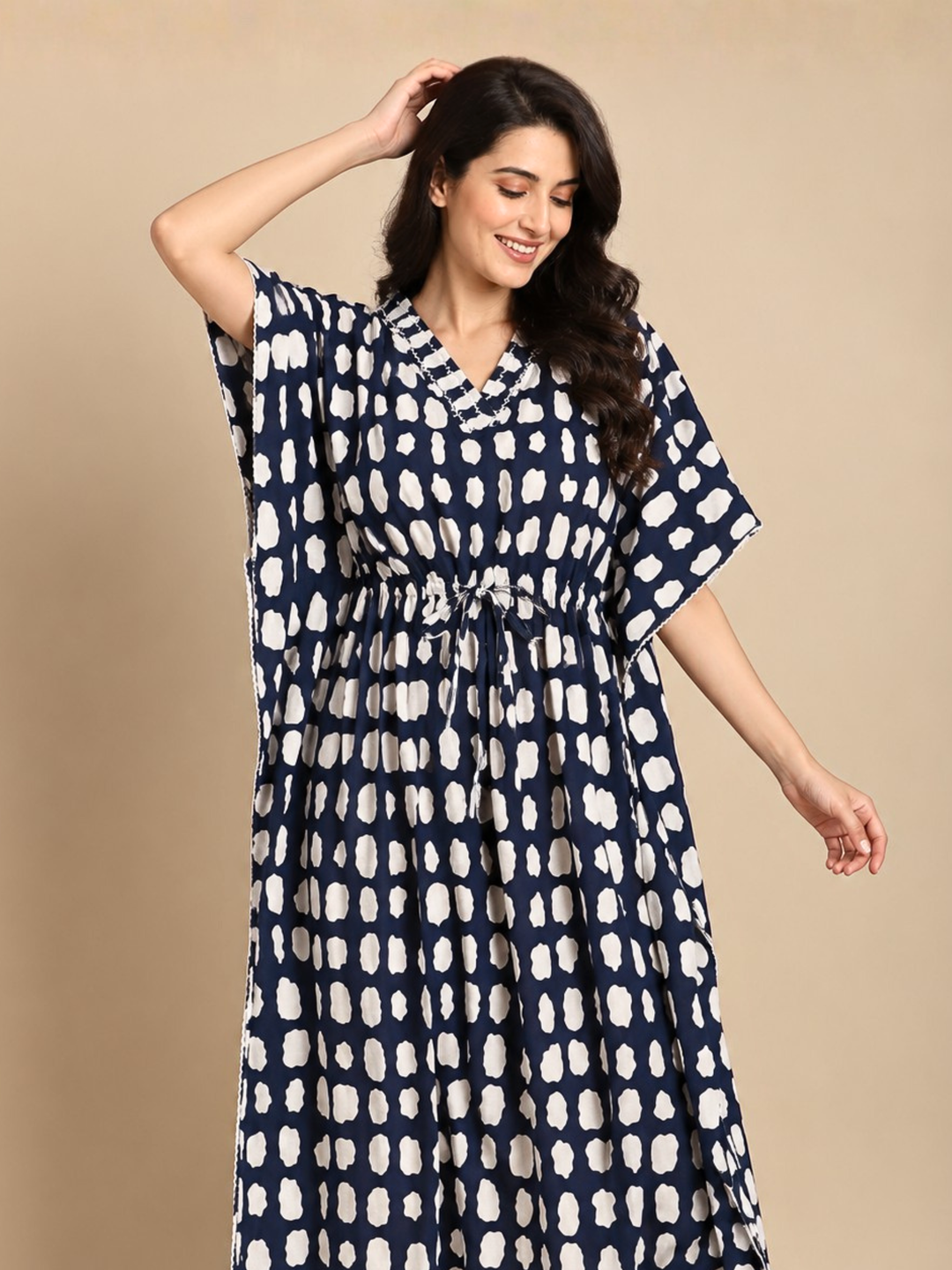 Breezy navy cotton nighty dress for women online