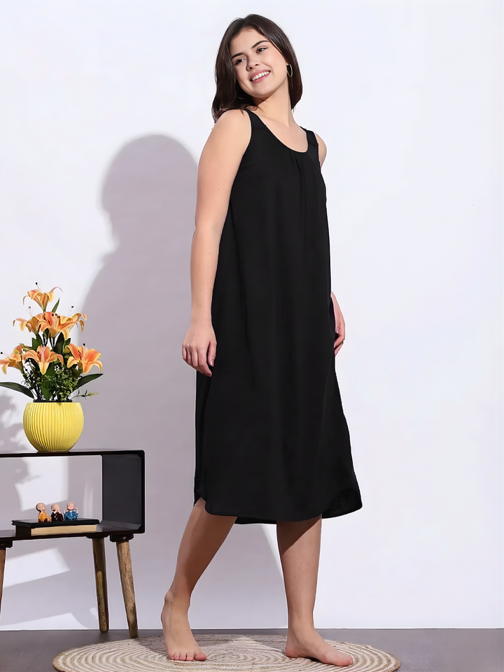 Black hosiery cotton best sleeveless nighty for Women