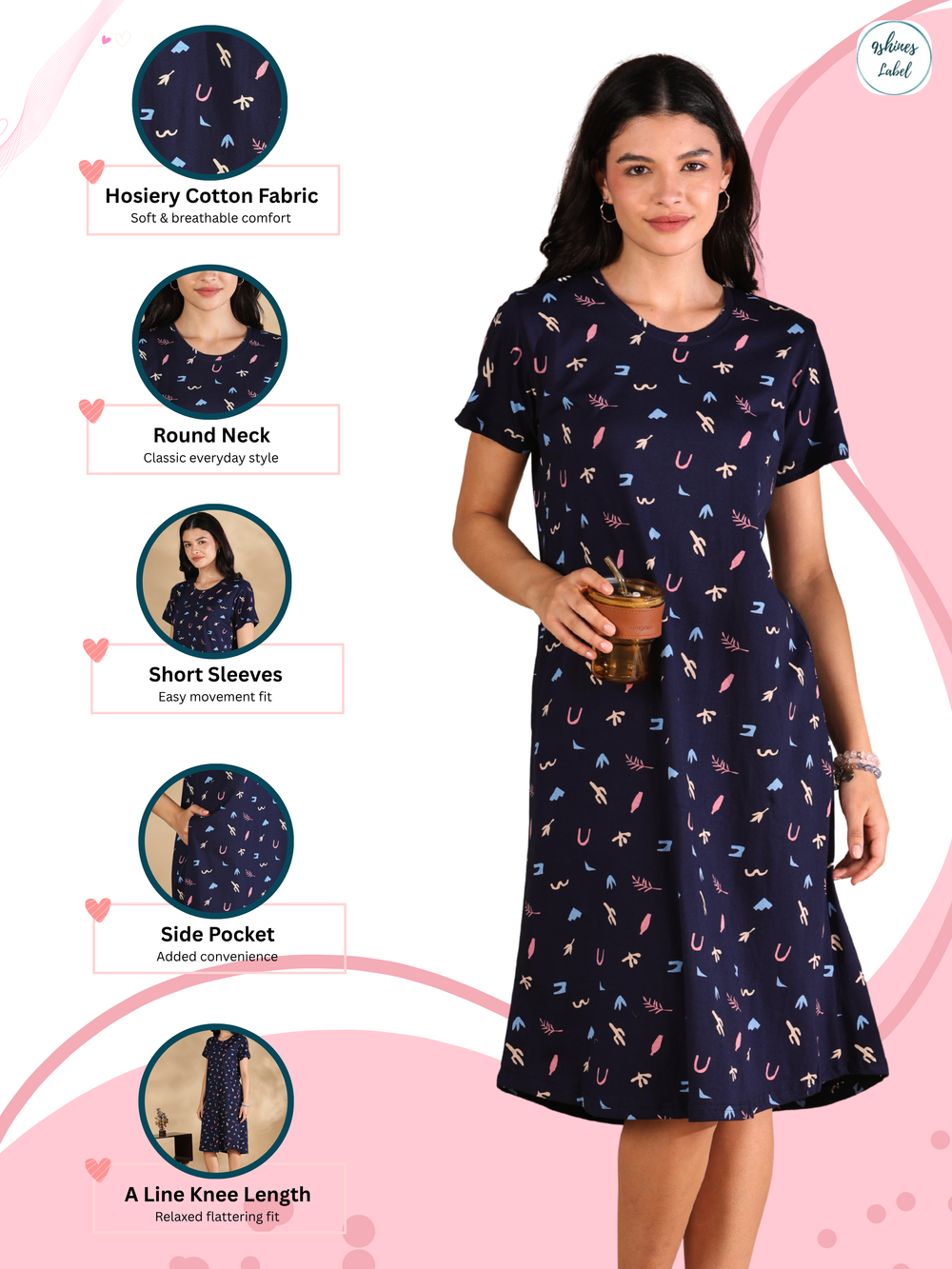 Navy blue hosiery cotton short nighty for women online