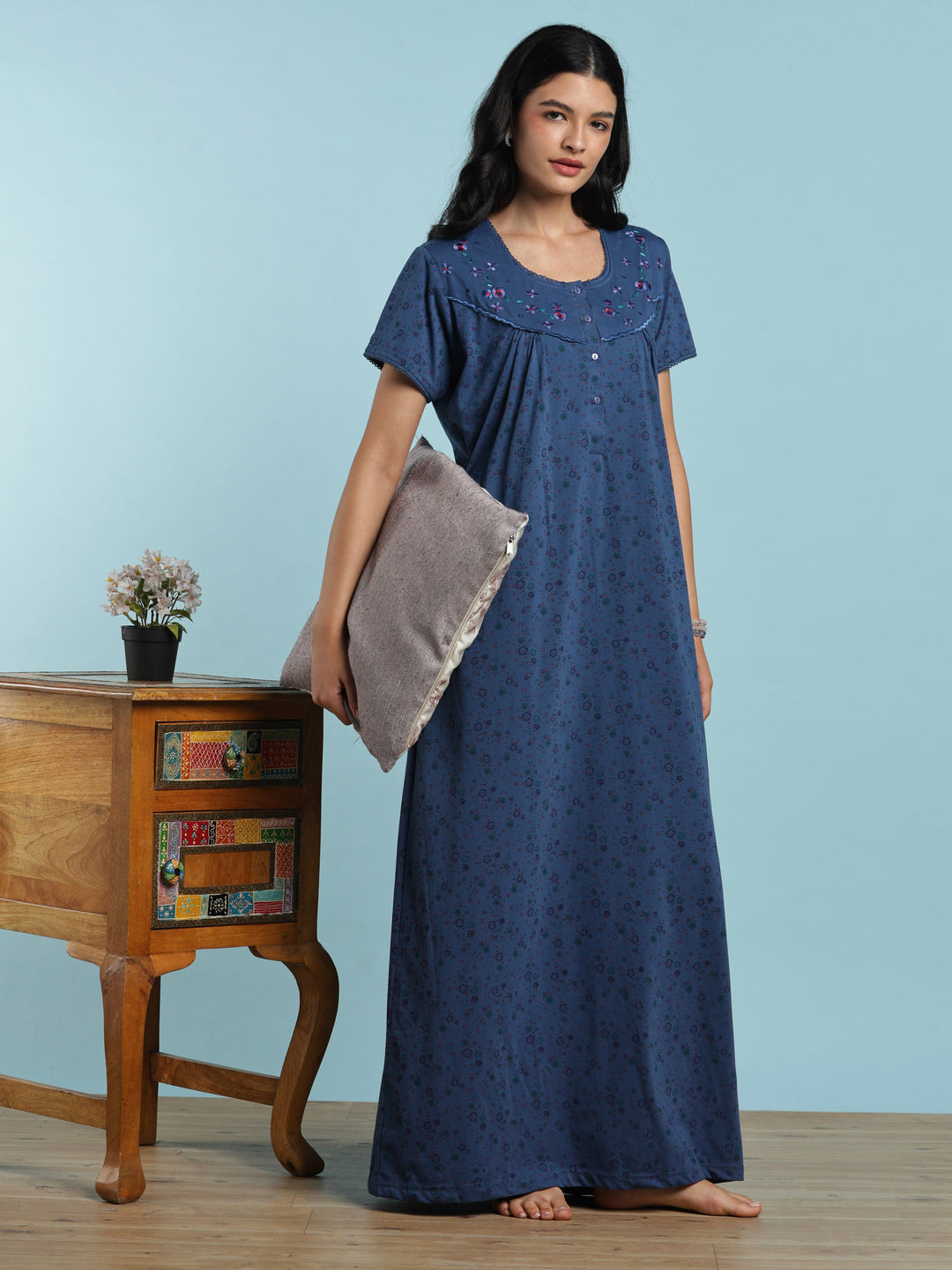 Denim vine cotton blend nightwear for women online