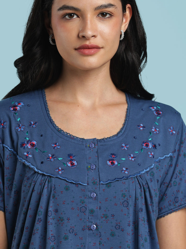 Denim vine cotton blend nightwear for women online