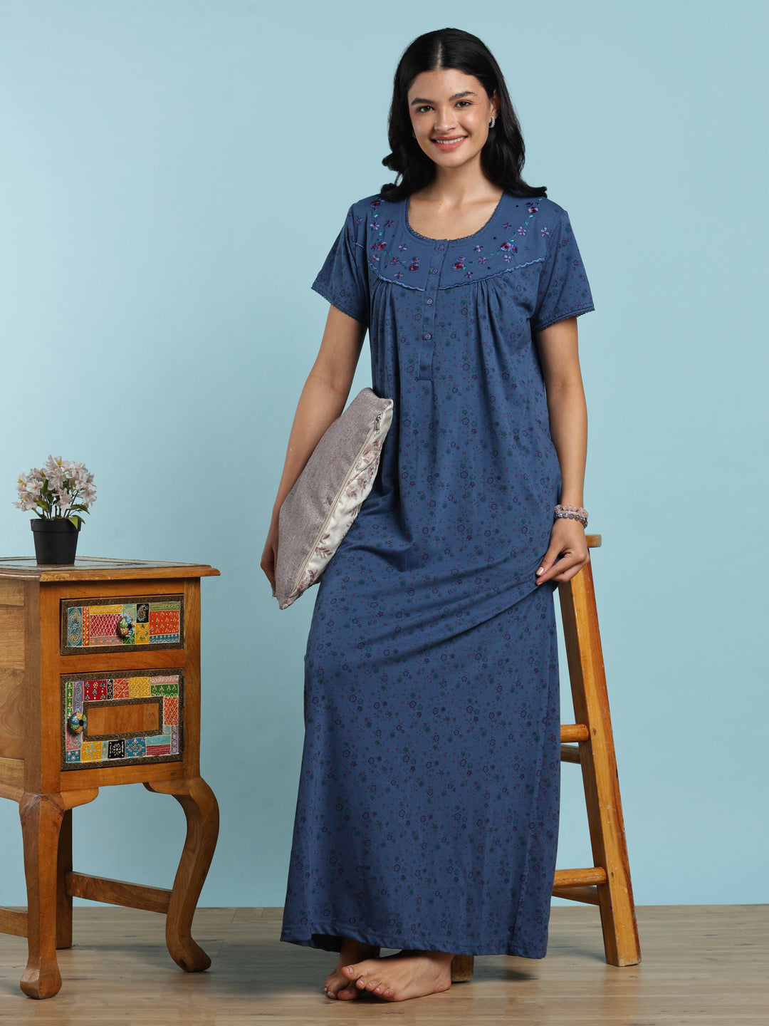 Denim vine cotton blend nightwear for women online