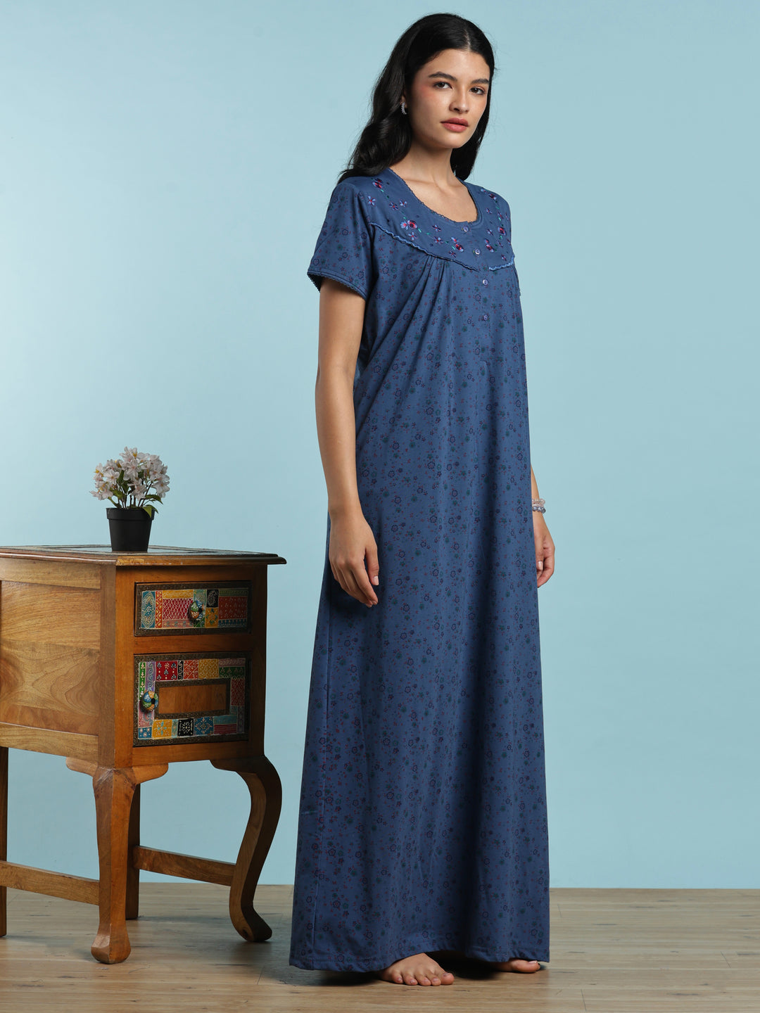 Denim vine cotton blend nightwear for women online