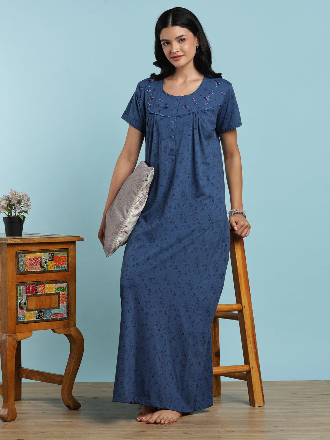 Denim vine cotton blend nightwear for women online