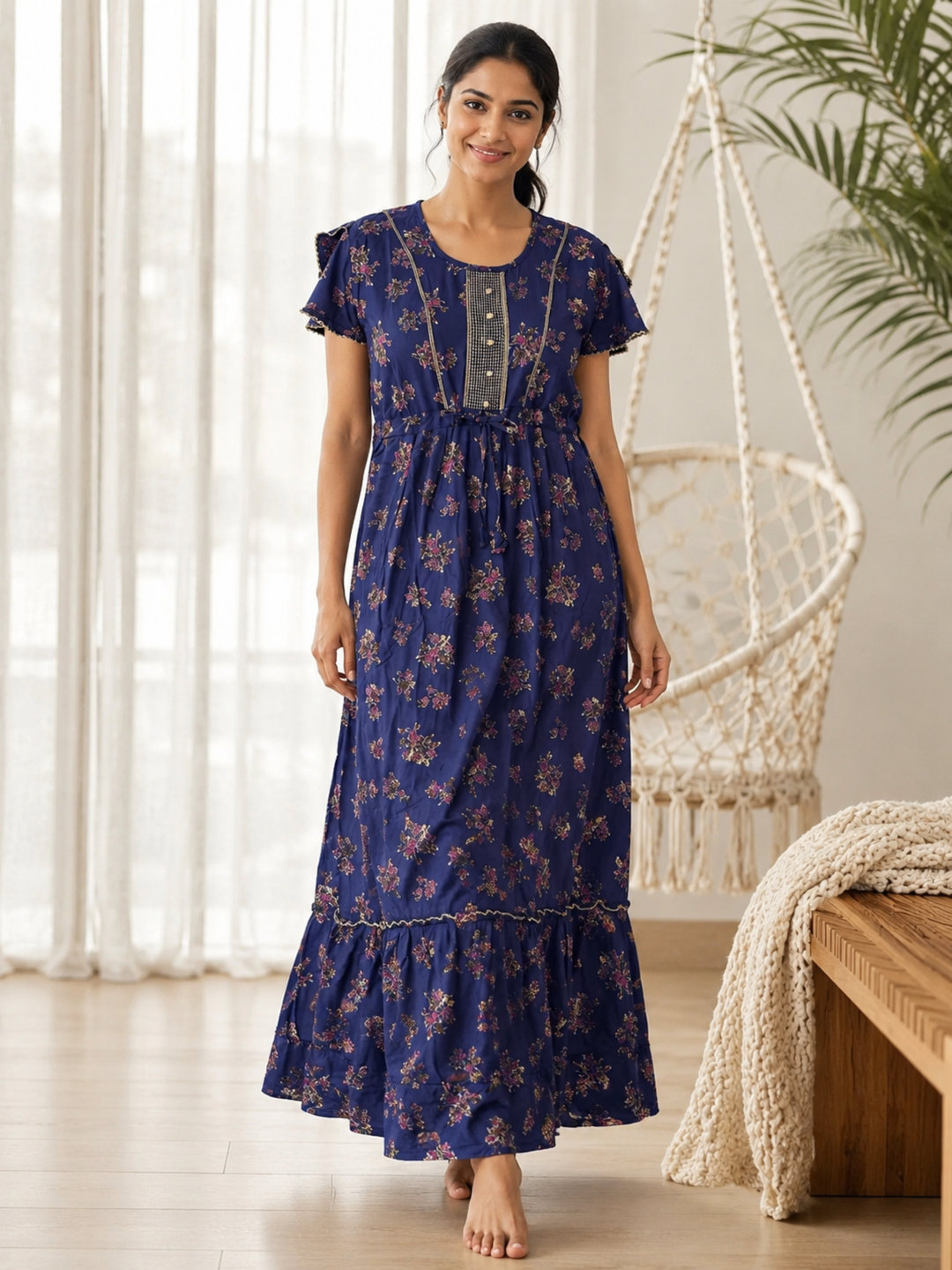 Blossom azure alpine designer nighty for women