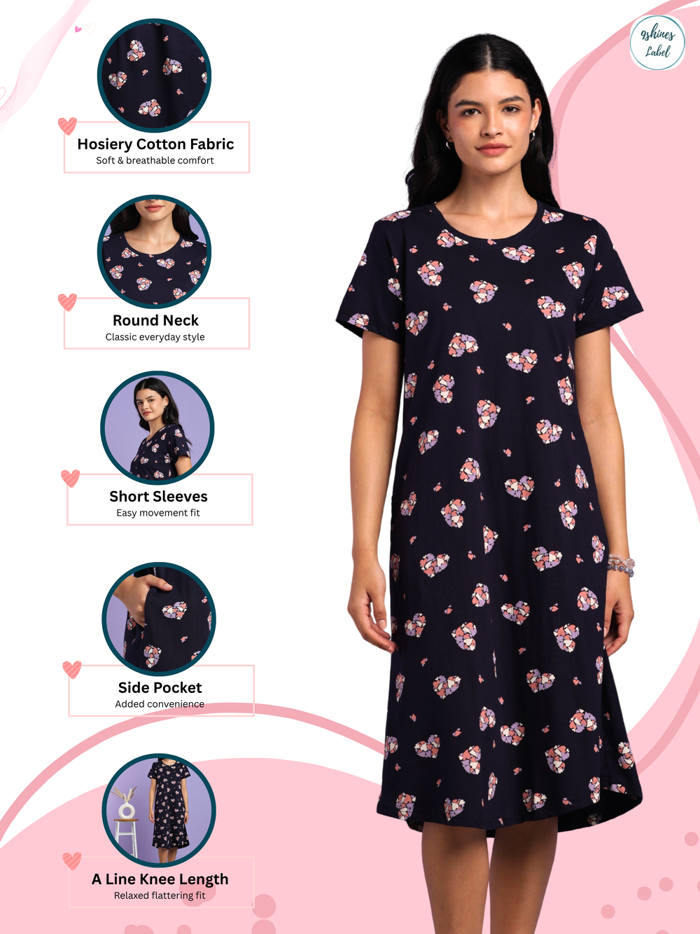 Blue heart hosiery cotton knee length nighty online