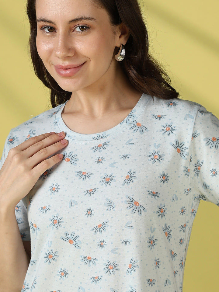 Bluebell daisy floral cotton short nighty for women