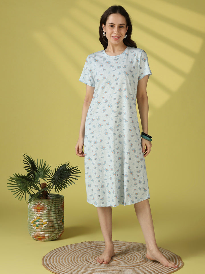 Bluebell daisy floral cotton short nighty for women