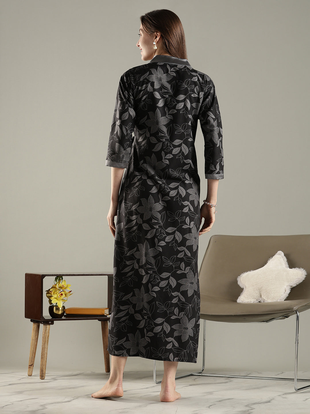 Viscose fabric wrap style charcoal black womens house coat