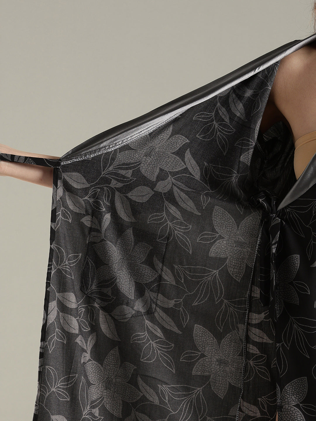 Viscose fabric wrap style charcoal black womens house coat